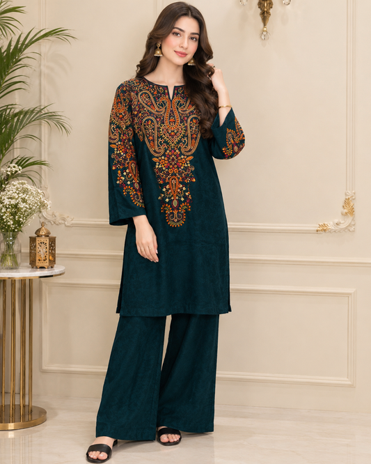 Pashmina Embroidered Stitched 2pc Suit