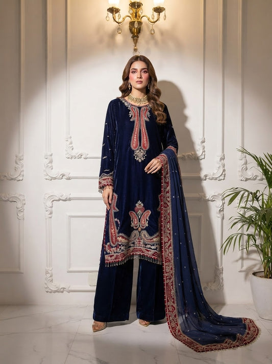 Velvet Embroidered Stitched 3-pc BFO-FZ
