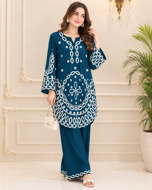 Linen Embroidered Stitched 2pc Suit