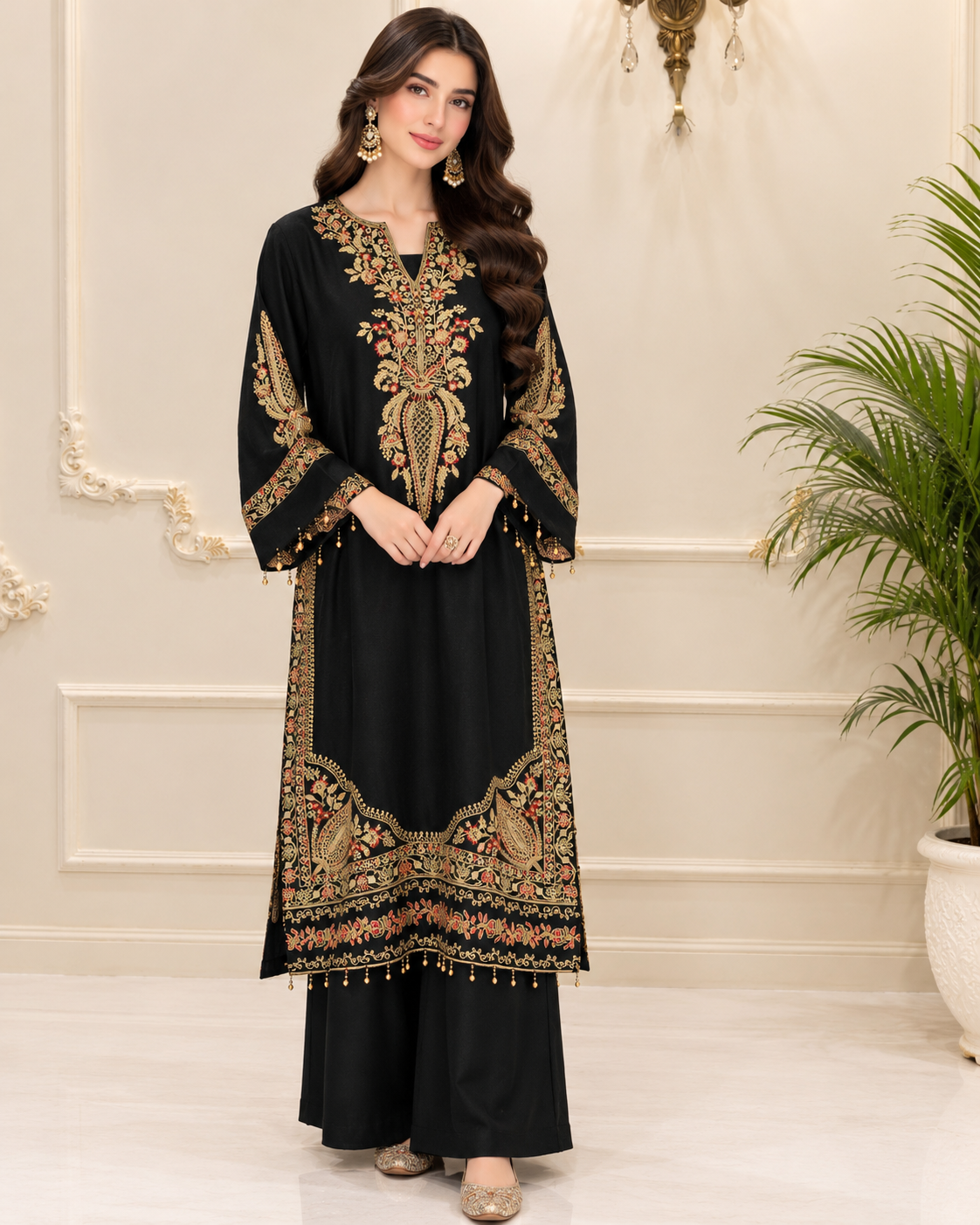 Pashmina Embroidered Stitched 2pc Suit