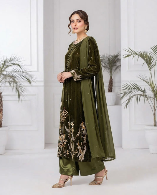 Velvet Embroidered Stitched 3pc Suit BFO-FZ