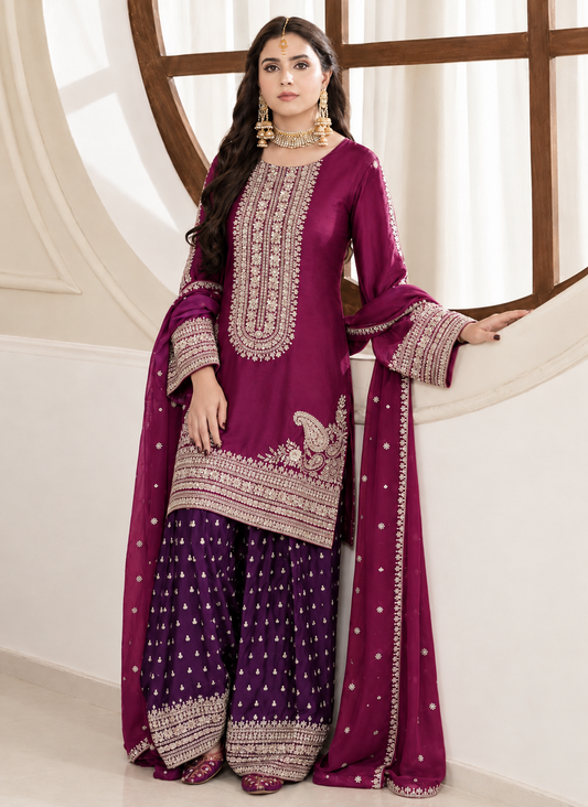 Silk Embroidered Stitched 3pc Suit