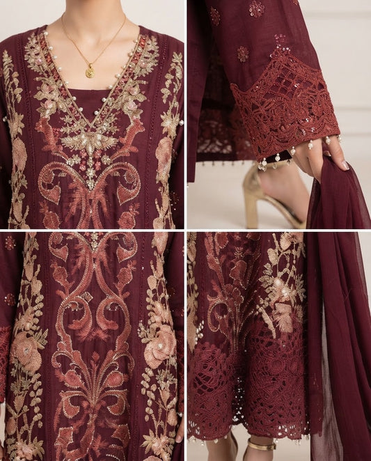 Chiffon Embroidered Stitched 3pc Suit BFO-FZ