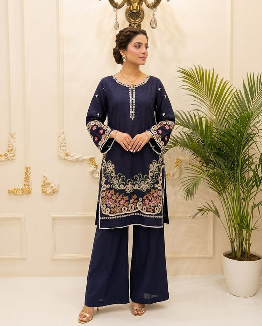 Linen Embroidered Stitched 2pc Suit