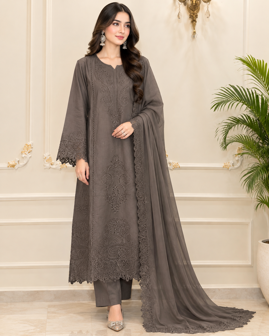 Cotton Embroidered Stitched 3pc Suit
