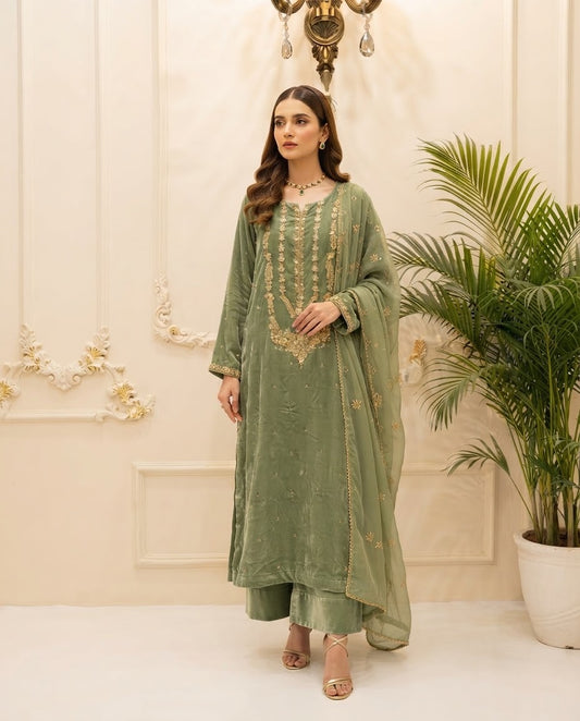 Velvet Embroidered Stitched 3pc Suit BFO-FZ