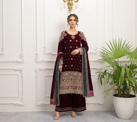 Velvet Embroidered Stitched 3-pc BFO-FZ