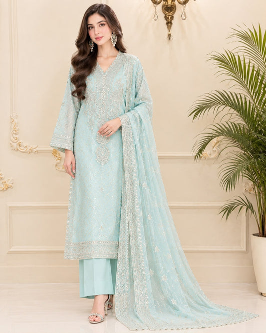 Chiffon Embroidered Stitched 3pc Suit