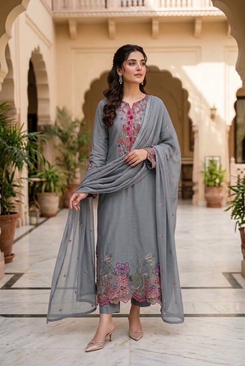 Pure Raw Silk kaftan 3pc Fully Lined BFO-ETH-MNLS