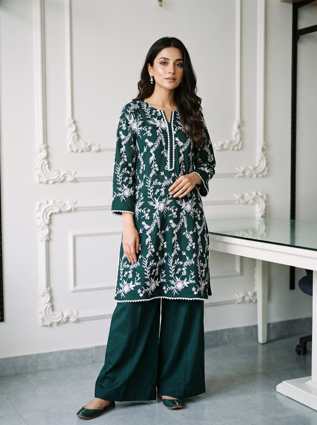 Linen Embroidered 2Pc