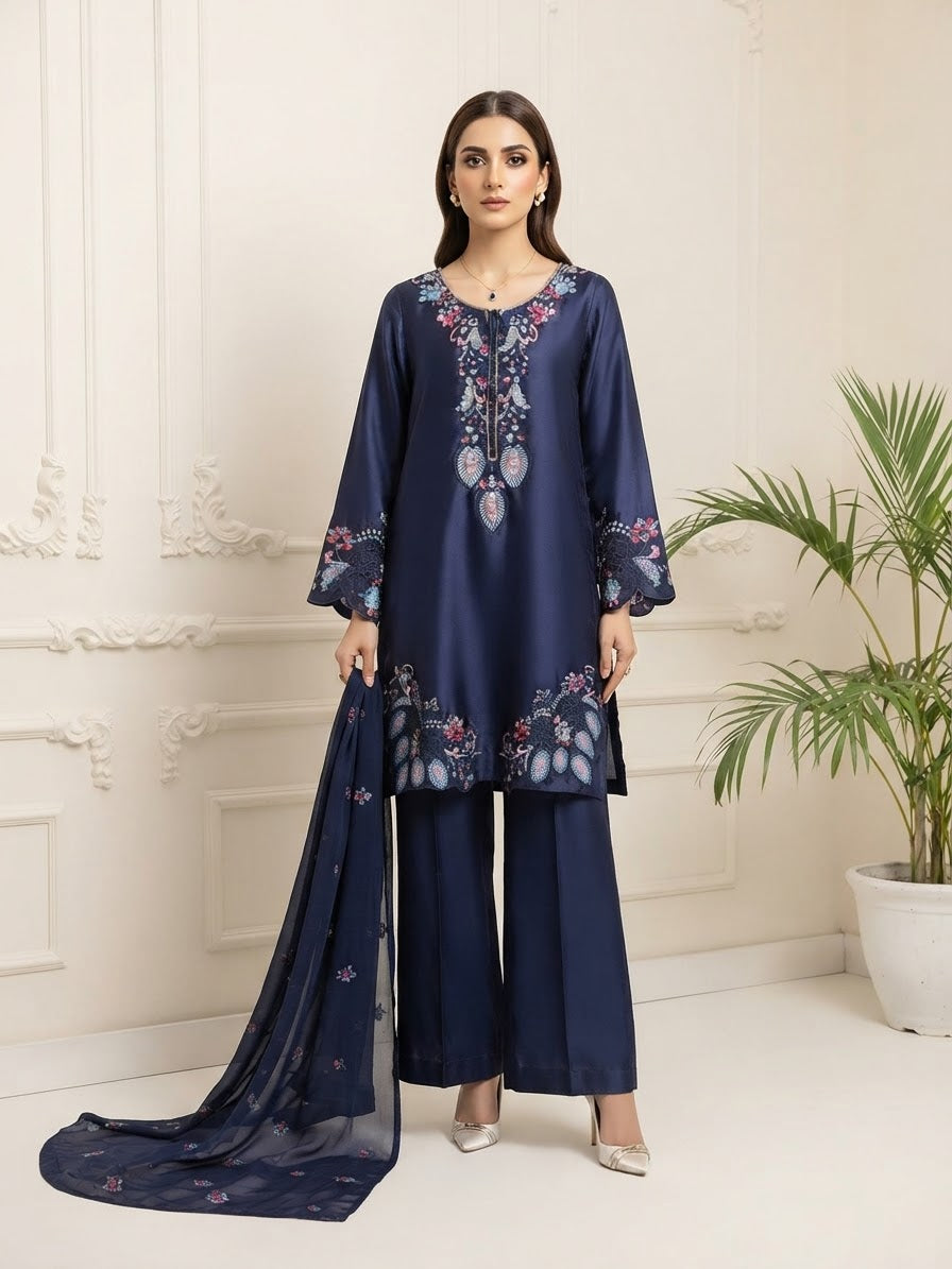 Shamoose Silk Short Kaftan Stitched 3-pc BFO-MNLS