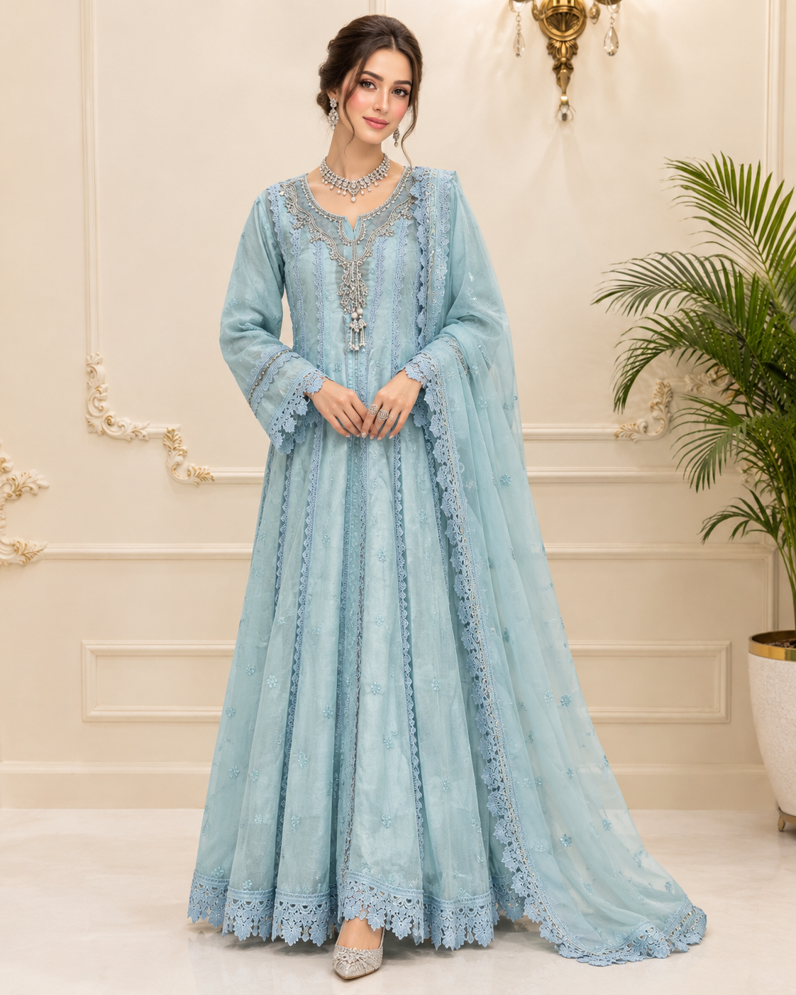 Chiffon Embroidered Stitched 3pc Maxi