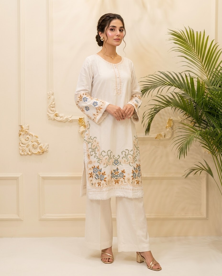 Linen Embroidered Stitched 2pc Suit