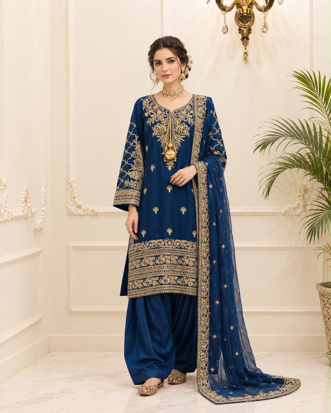 Chiffon Embroidered Stitched 3pc Suit