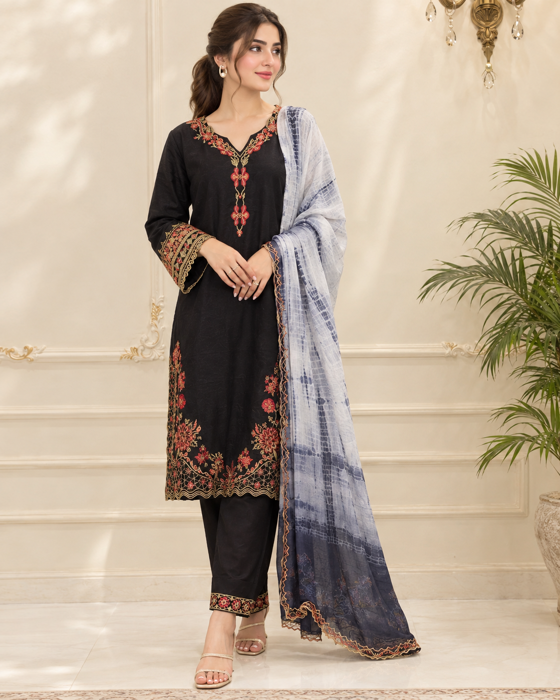 Viscose Embroidered Stitched 3pc Suit