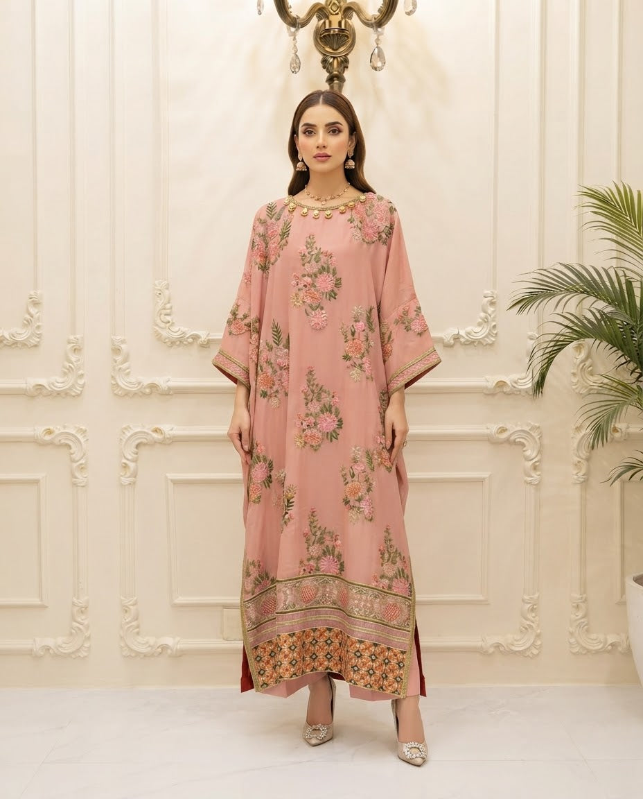 Chiffon Embroidered Kaftan Stitched 2pc Suit BFO-FZ