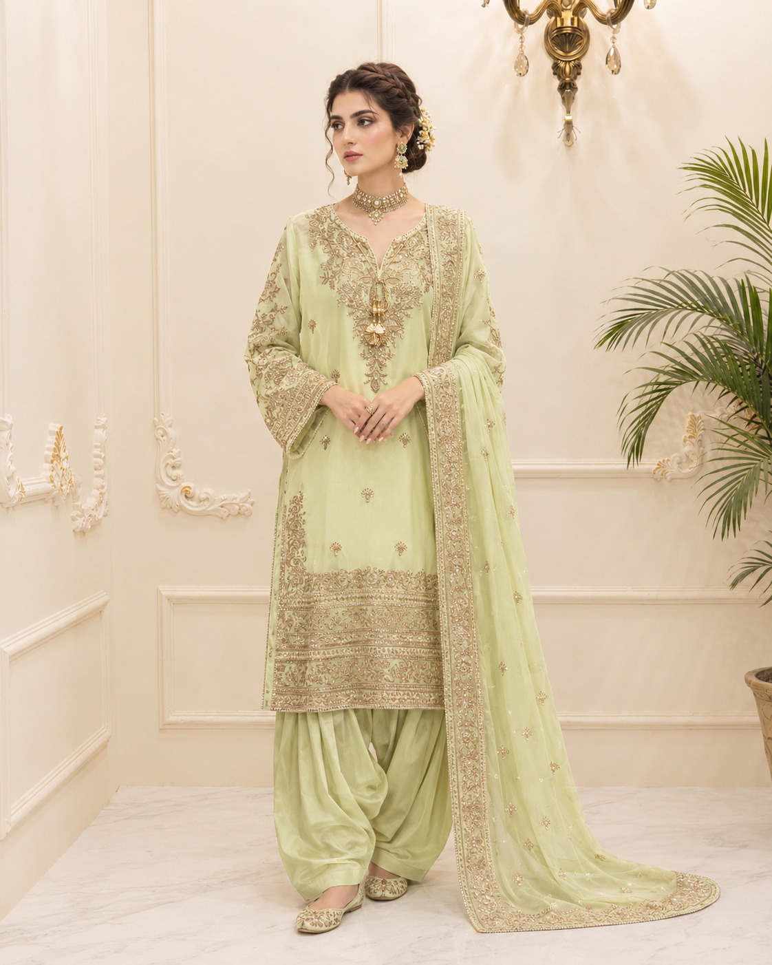 Chiffon Embroidered Stitched 3pc Suit
