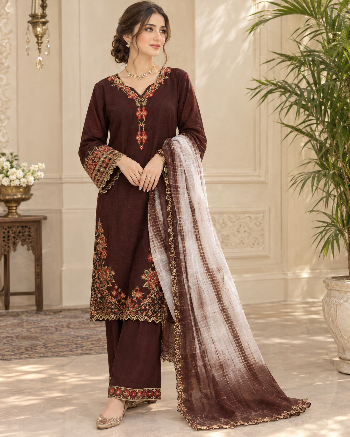 Viscose Embroidered Stitched 3pc Suit