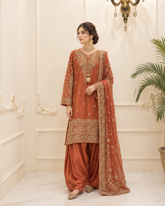 Chiffon Embroidered Stitched 3pc Suit