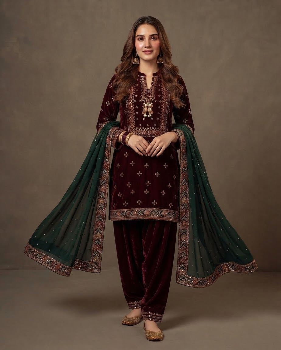Velvet Embroidered Stitched 3-pc BFO-FZ