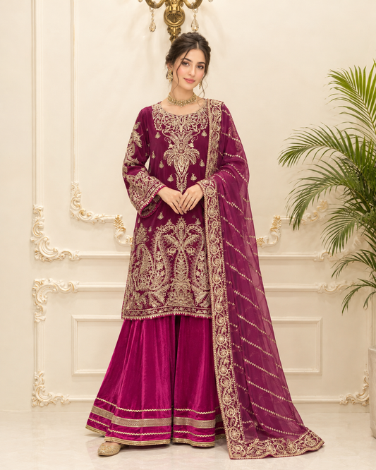 Chiffon Embroidered Stitched 3pc Suit