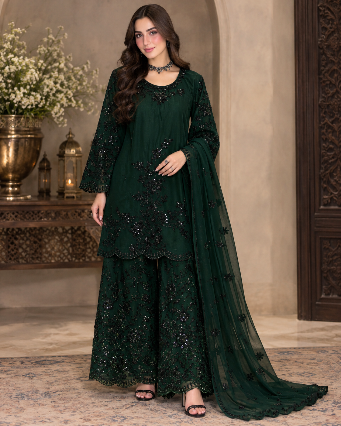 Chiffon Embroidered Stitched 3pc Suit