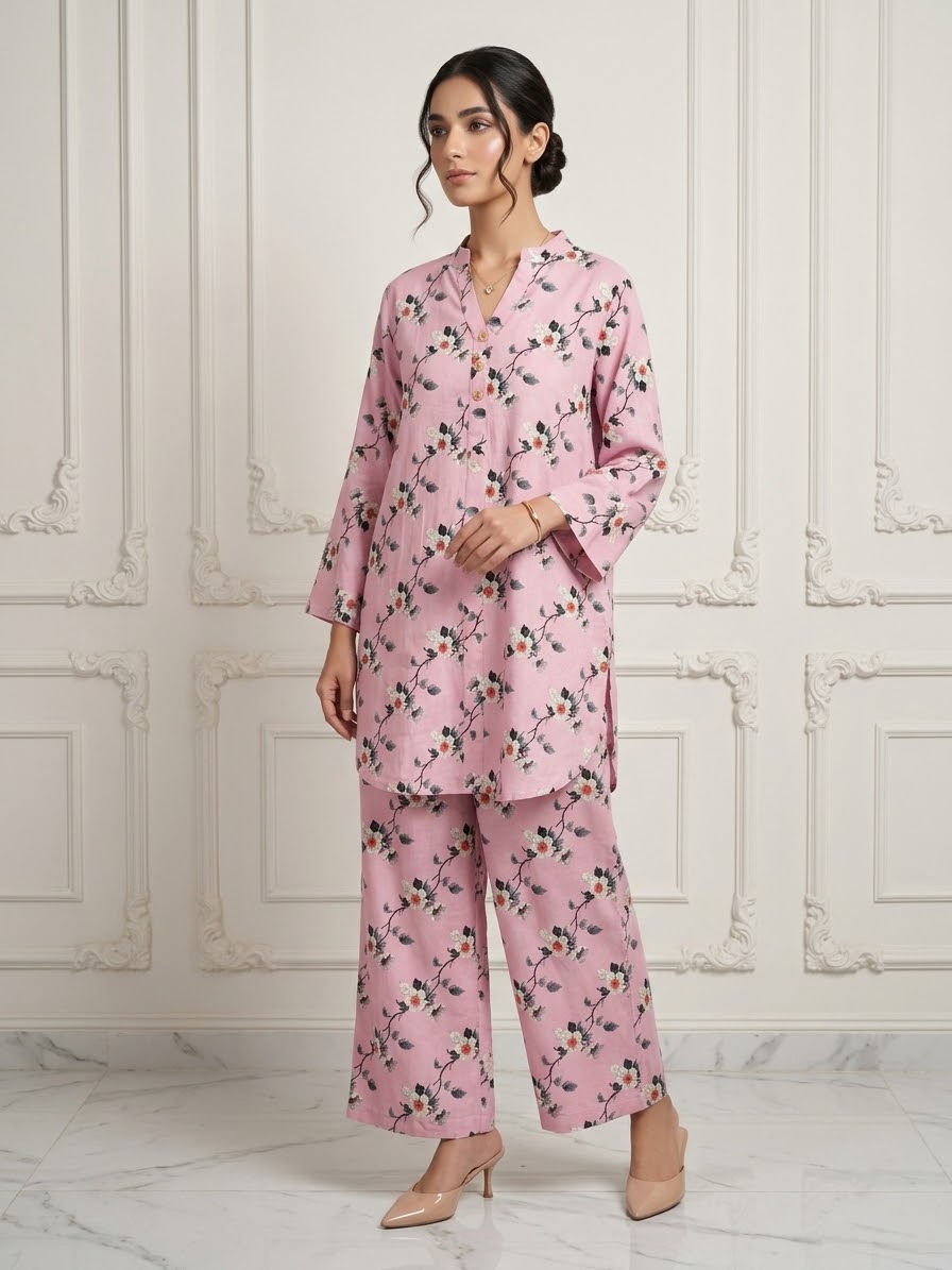 Boski Linen Printed Stitched 2pc Suit BFO-ILA