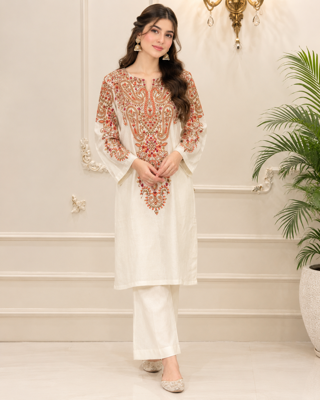 Pashmina Embroidered Stitched 2pc Suit