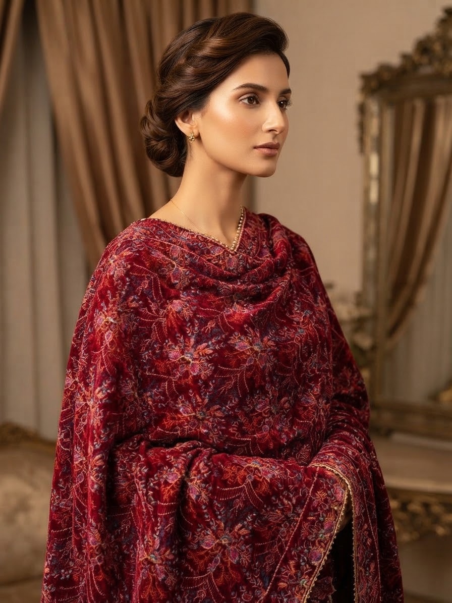 Velvet Embroidered Shawl BFO-AZM