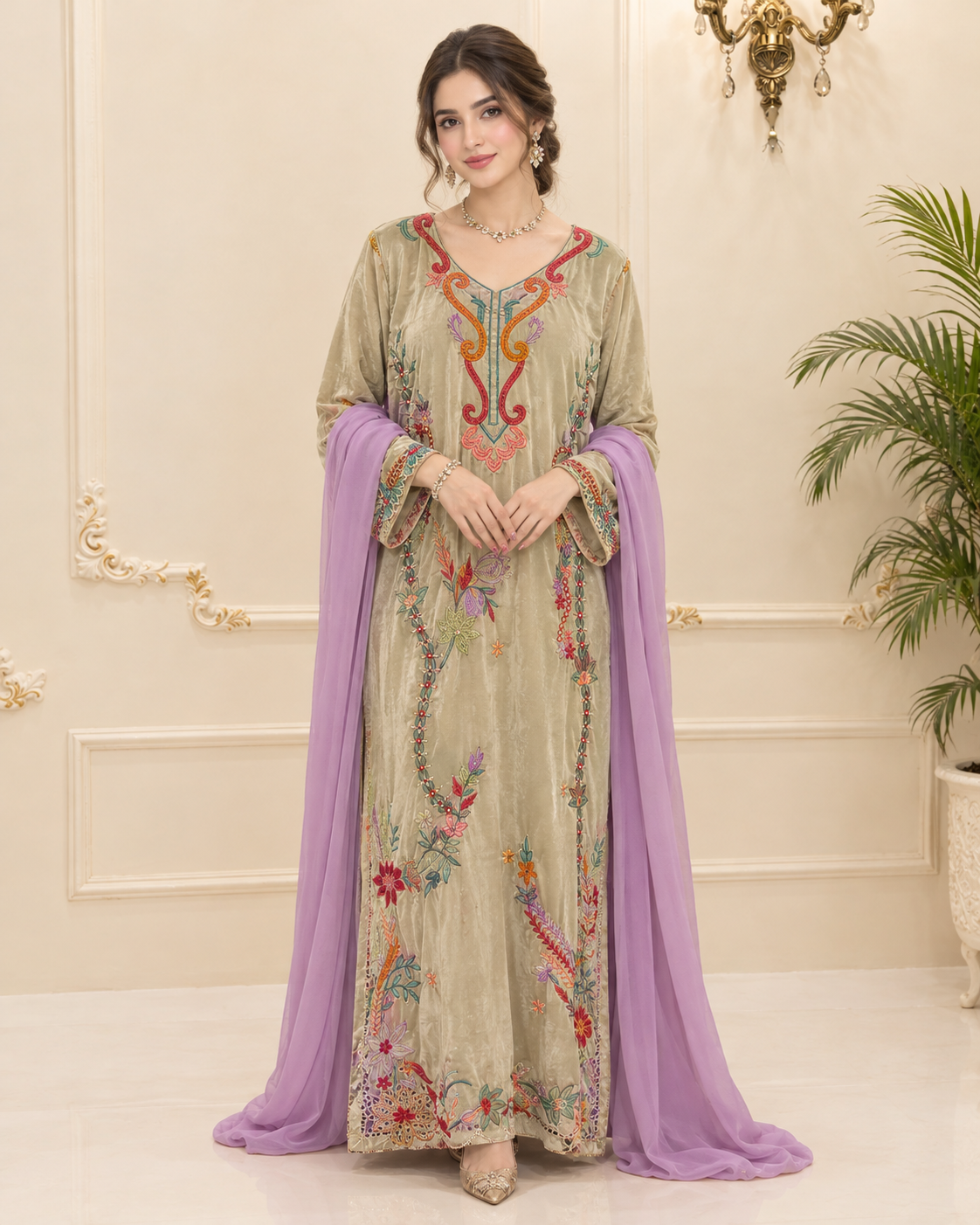 Velvet Embroidered Stitched 3pc Suit