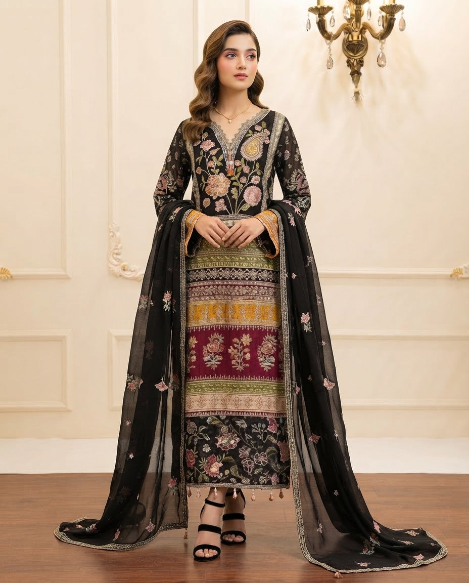 Chiffon Embroidered Stitched 3pc Suit BFO-FZ