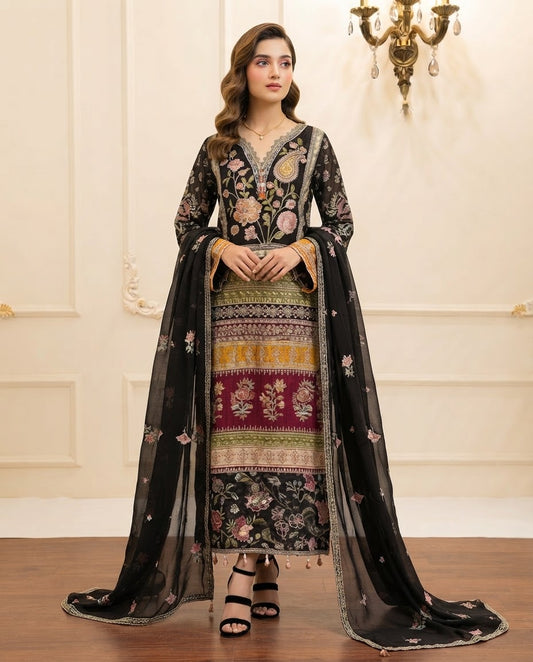 Chiffon Embroidered Stitched 3pc Suit BFO-FZ