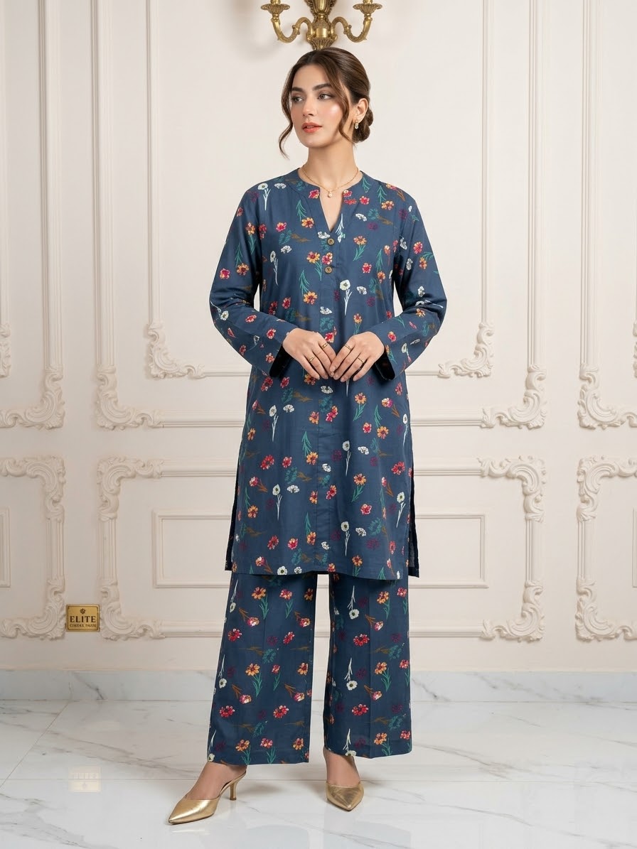 Boski Linen Printed Stitched 2pc Suit BFO-ILA