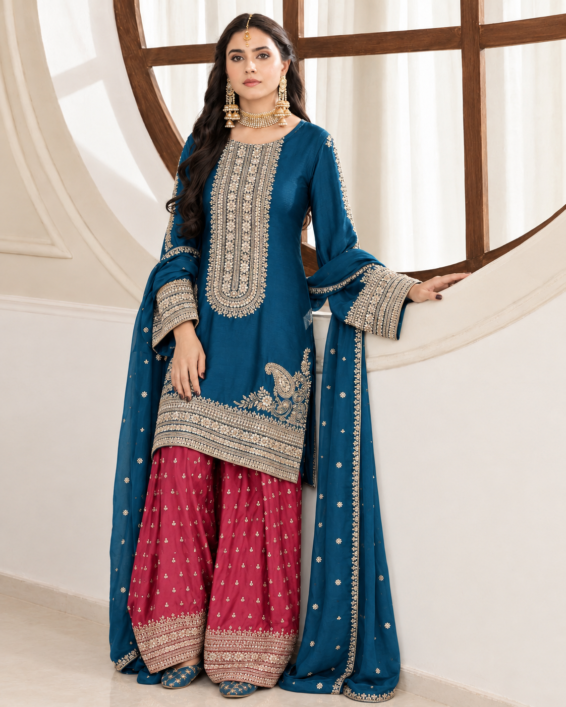 Silk Embroidered Stitched 3pc Suit