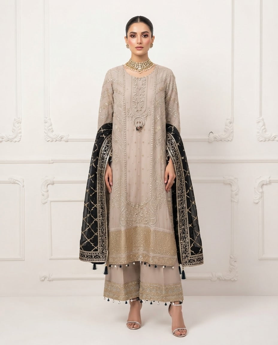 Chiffon Embroidered Stitched 3pc Suit BFO-FZ