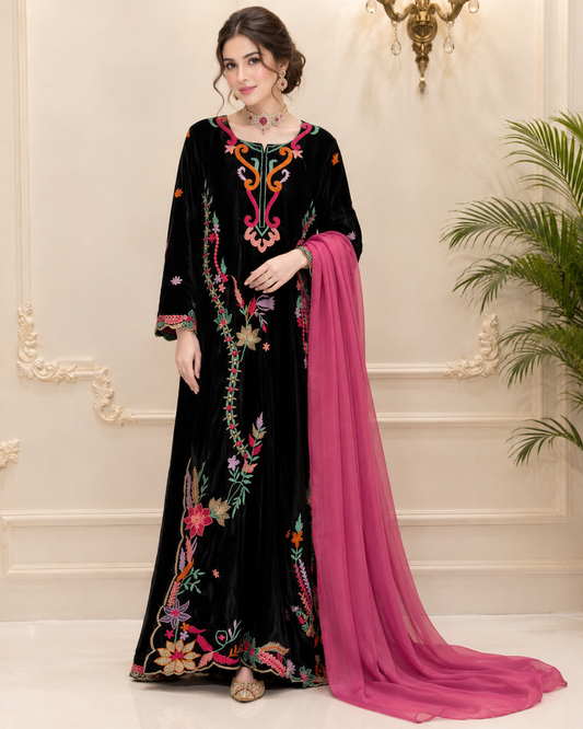Velvet Embroidered Stitched 3pc Suit