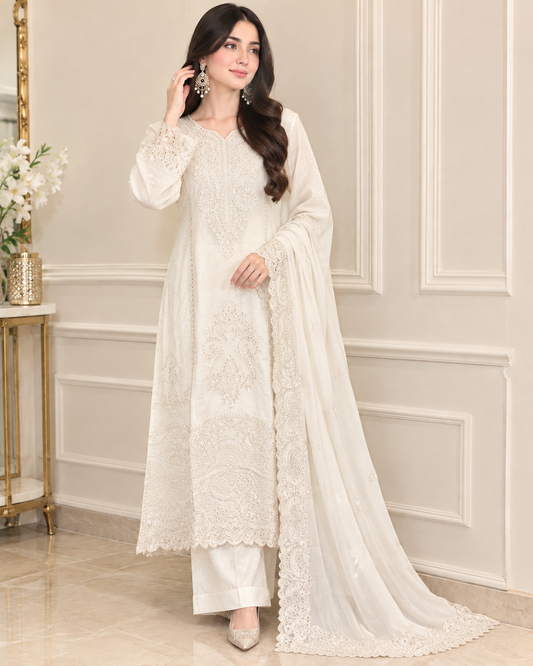Cotton Embroidered Stitched 3pc Suit