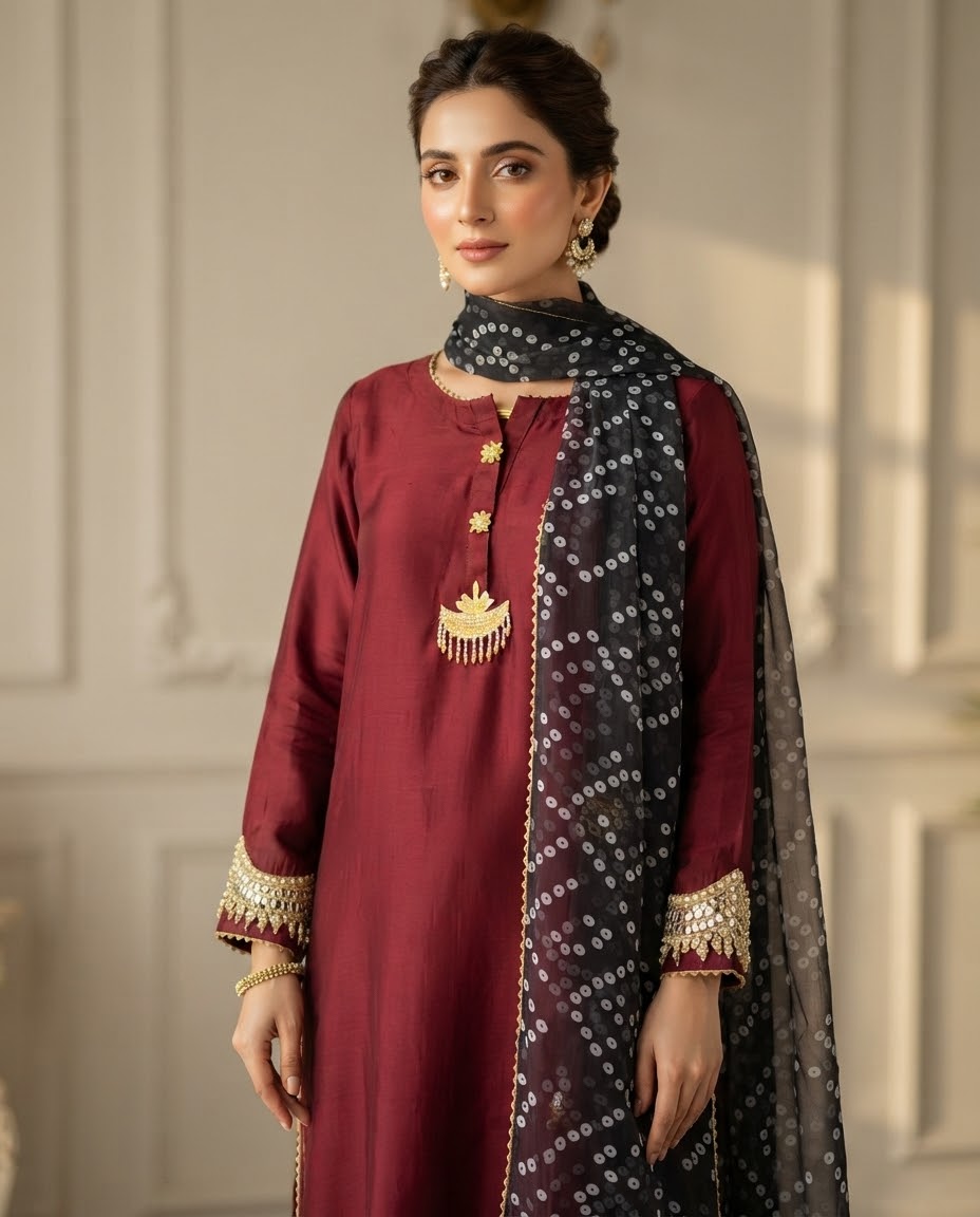 Silk Embroidered Stitched 3pc Suit BFO-MNLS