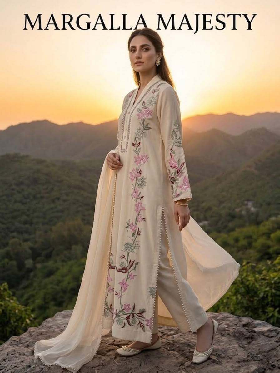 Pure Silk Embroidered kaftan Stitched 3-pc BFO-MNLS