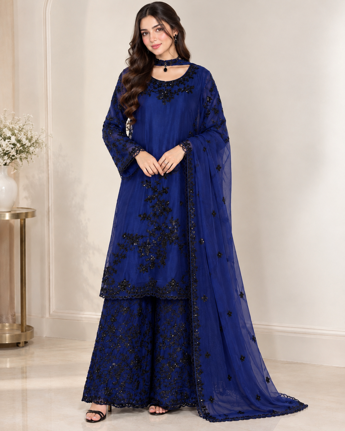 Chiffon Embroidered Stitched 3pc Suit