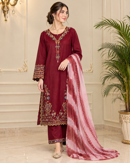 Viscose Embroidered Stitched 3pc Suit