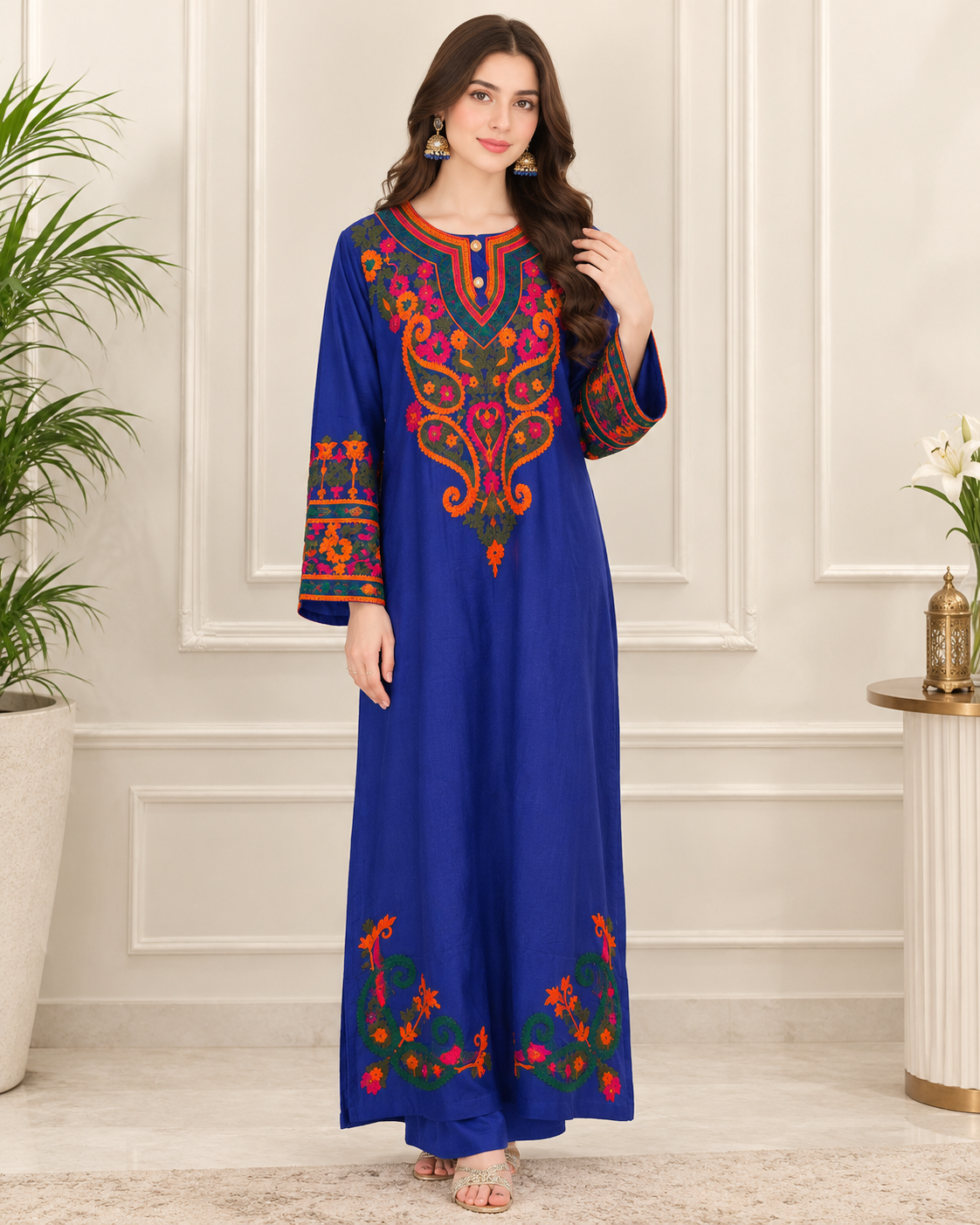 Boski Linen Embroidered Stitched 2pc Suit
