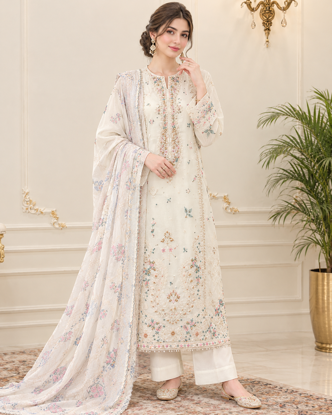Chiffon Embroidered Stitched 3pc Suit