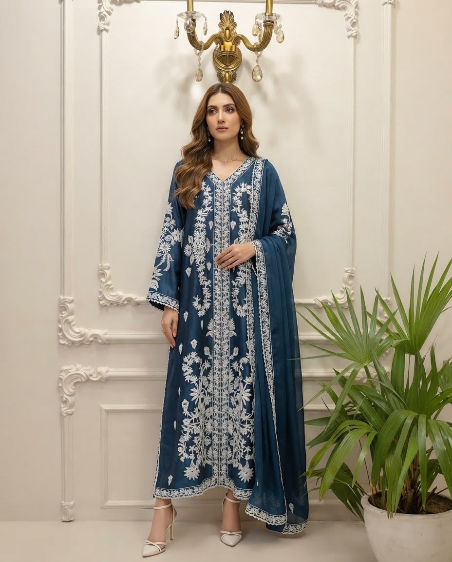 Silk Embroidered Stitched 3pc Suit BFO-MNLS