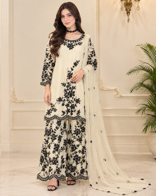 Chiffon Embroidered Stitched 3pc Suit