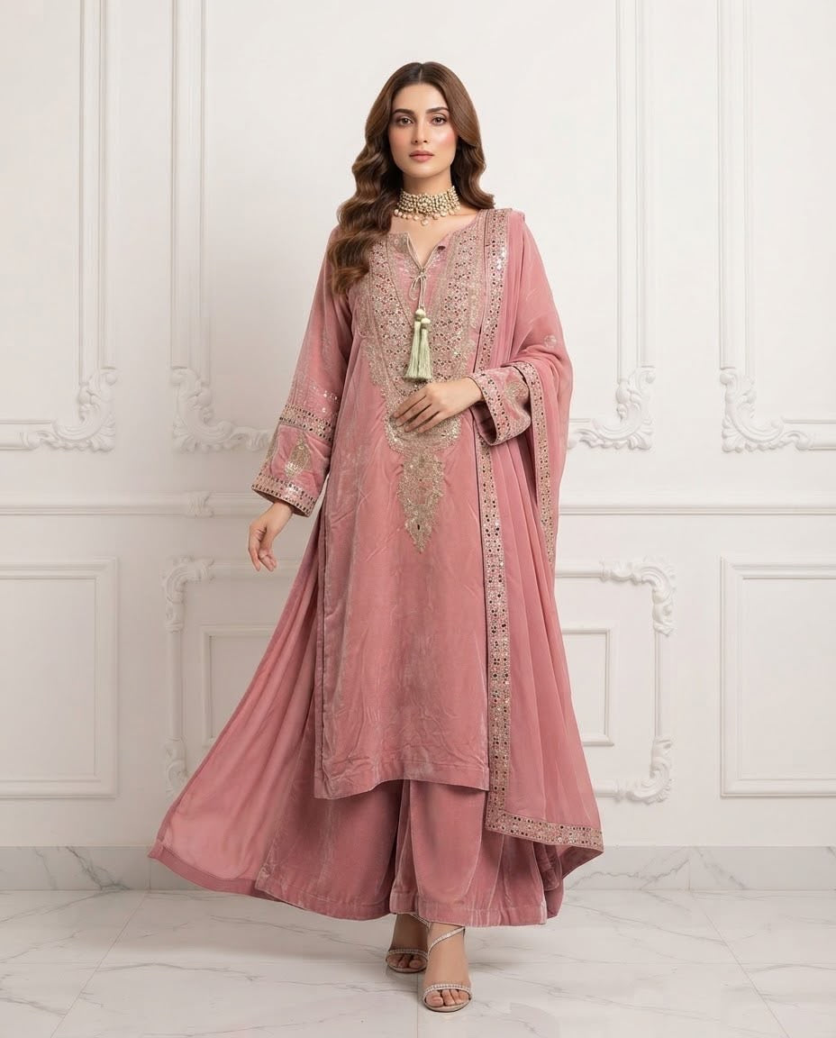 Velvet Embroidered Stitched 3pc Suit BFO-FZ