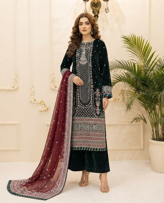 Velvet Embroidered Stitched 3pc Suit BFO-FZ