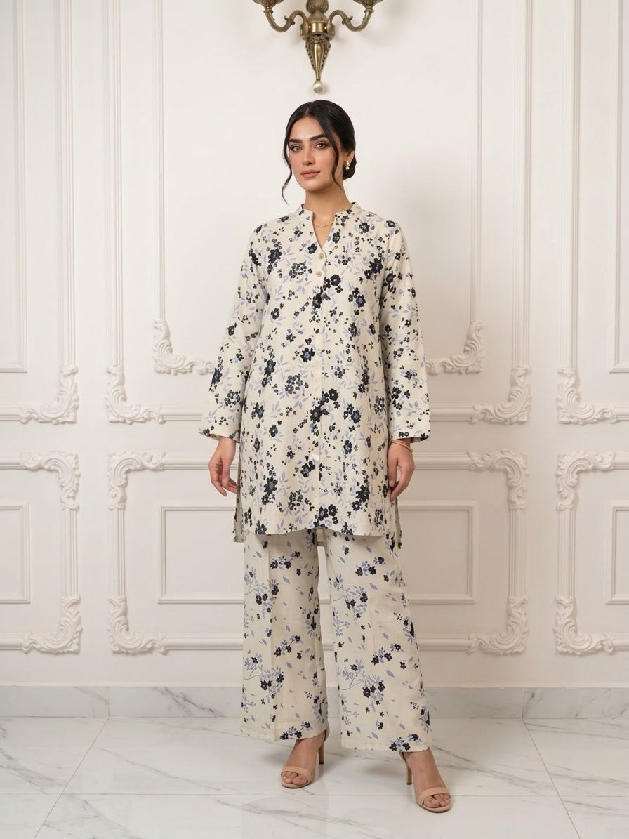 Boski Linen Printed Stitched 2pc Suit BFO-ILA