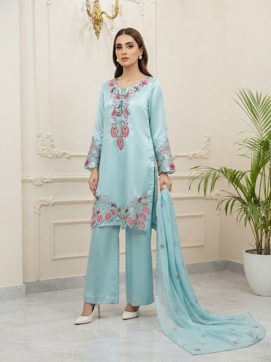 Shamoose Silk Short Kaftan Stitched 3-pc BFO-MNLS
