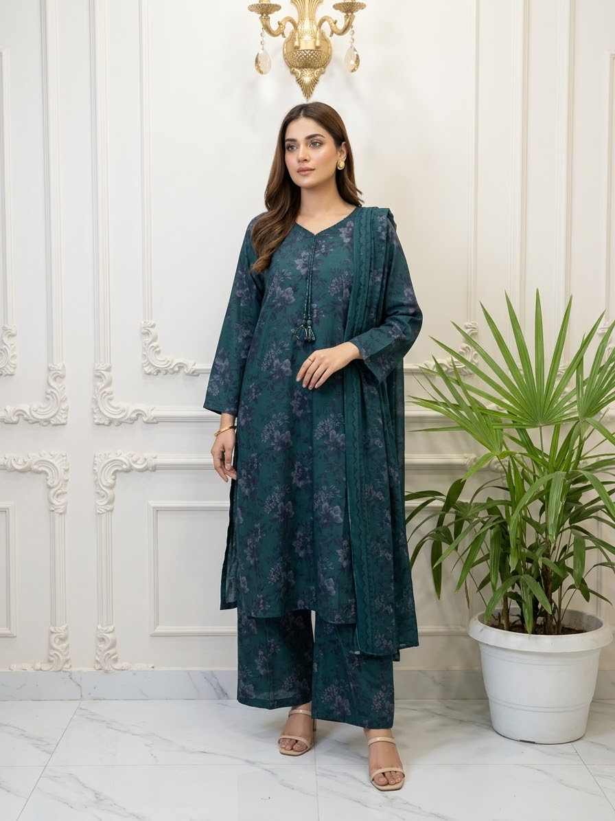 Dhanak Printed Stitched Suit with Shawl 3-pc BFO-SDBR